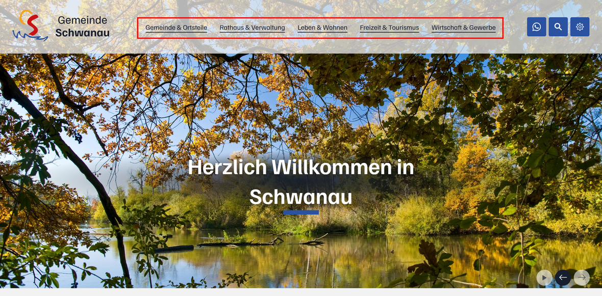 Markierung des Menüs, Startseite 